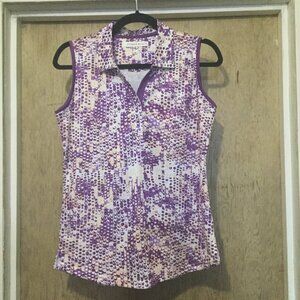 Pebble Beach purple  and white with some peach top size medium collared